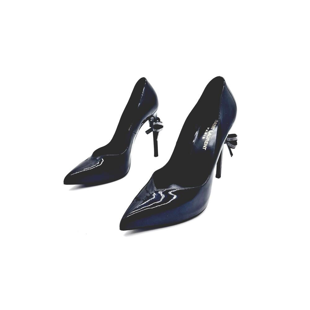 Saint Laurent Black Patent Leather Crystal Bow Runway Heels Pumps EU 38.5 - Picture 13 of 13
